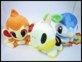 Kit 3 pcs Piplup , Turtwig e Chimchar Plush.